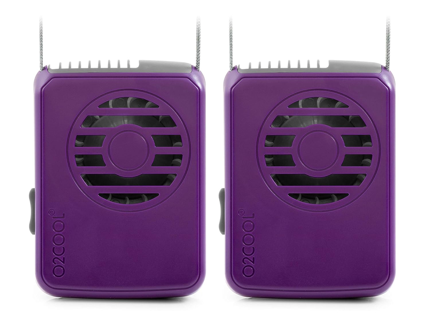 O2COOL Battery Powered Deluxe Necklace Fan For Personal Cooling With Adjustable Lanyard (Purple) 2 Pack