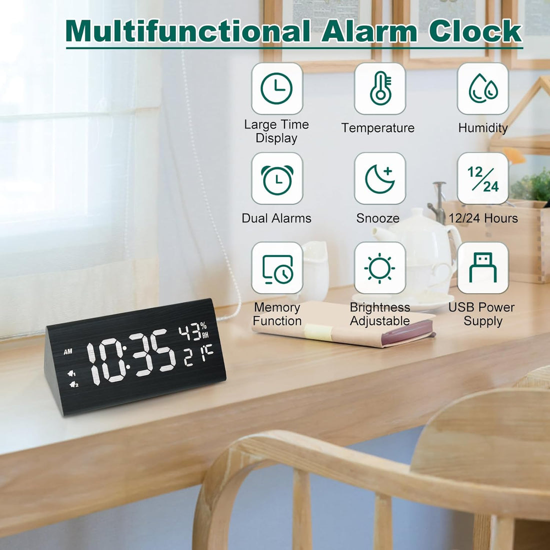 hinrey Digital Wooden Alarm Clock Digital Wooden Alarm Clock