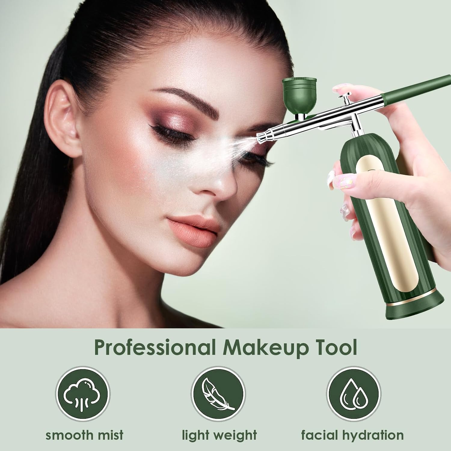 Airbrush Kit Rechargeable Cordless with Compressor - Portable Handheld Auto Airbrush Gun Set for Makeup Painting Cake Decor Nail Art Barbers Model Coloring(Green)