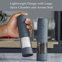 Electric Salt and Pepper Grinder Set with USB Rechargeable, Automatic One Hand Operation with Adjustable Coarseness, Pepper Mill Grinder Refillable with LED Light, Kitchen Gadgets (2 Packs, Blue-Grey)