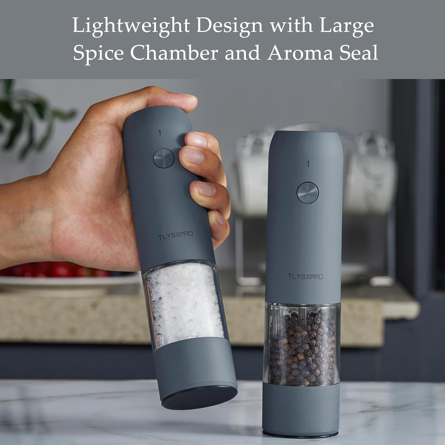 Electric Salt and Pepper Grinder Set (2 Packs, Greige)