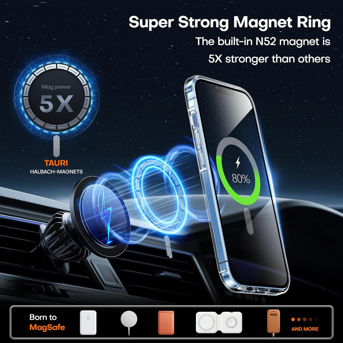 TAURI 5-in-1 Magnetic for iPhone 13 Pro Max Case Clear, [Compatible with Magsafe] [Not Yellowing] with 2X Screen Protector +2X Camera Lens Protector, Slim Shockproof Phone Case for iPhone 13 Pro Max