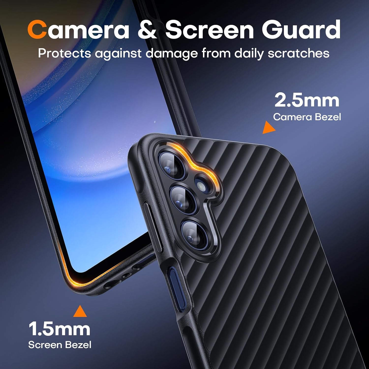 TAURI 3 in 1 for Samsung Galaxy A15 5G Case Black, [15 FT Military Grade Protection] with 2X Screen Protector, [Non Slip Textured Back] Slim Shockproof Case for Galaxy A15 5G Case 6.5 Inch