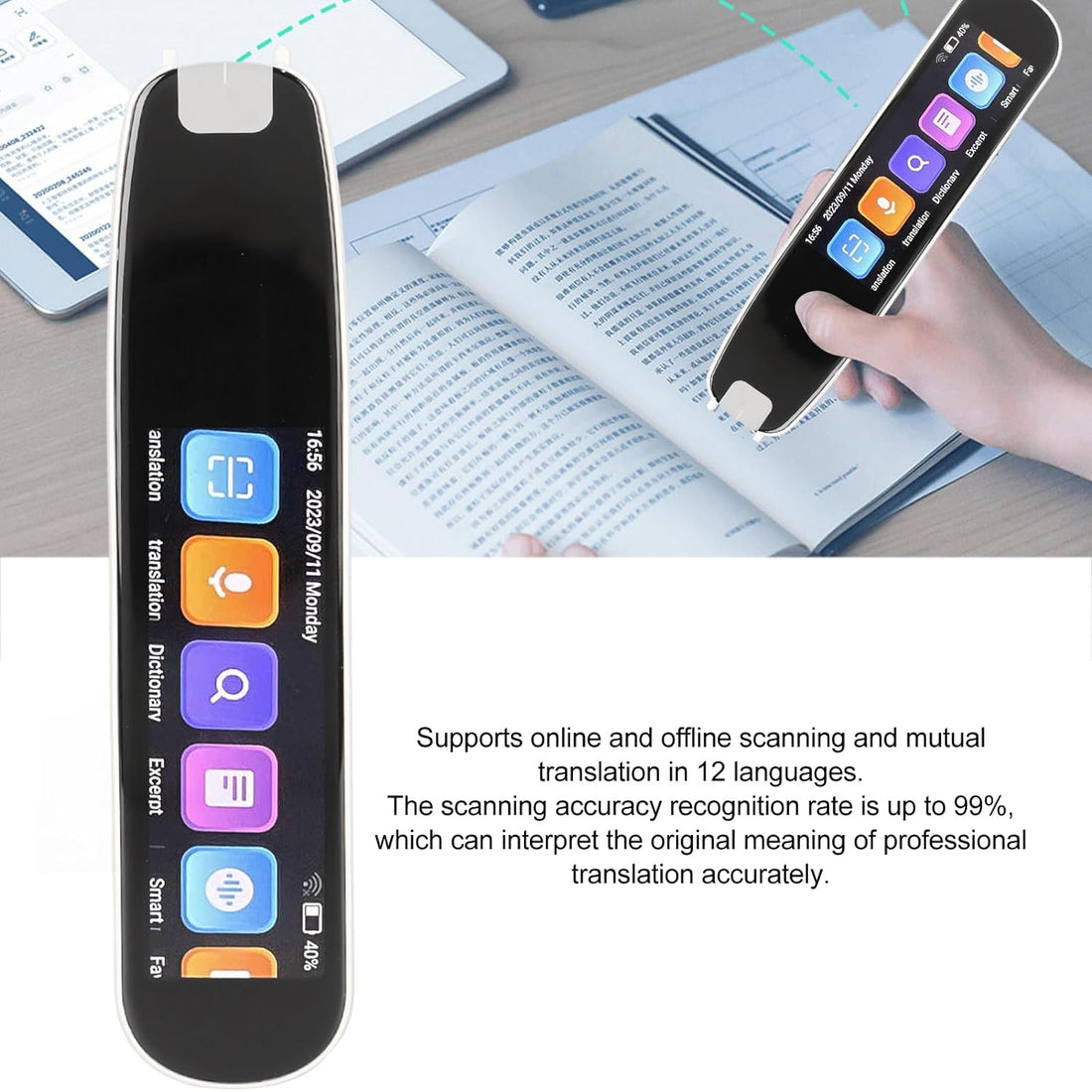 Fockety Translation Pen Scanner, 3in Portable Reading Pen Offline Translation Pen 134 Language Translator Device Text to Speech Real Time Reader Pen Dictionary Pen for Travel, Study