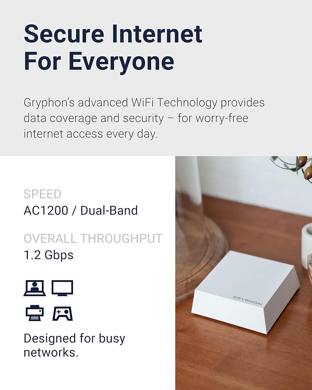 GRYPHON GUARDIAN Advance Security & Parental Control Mesh WiFi Router upto 5000sqft Dual-Band, Hack Protection w/AI-Intrusion Detection & ESET Malware Protection, AC1200 Smart Mesh Wireless System-3PK