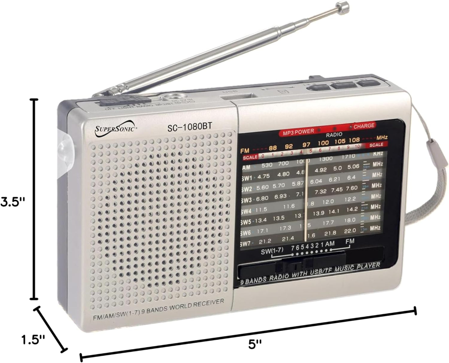 Supersonic SC-1080BT 9-Band Radio with Bluetooth – Close-up Detail