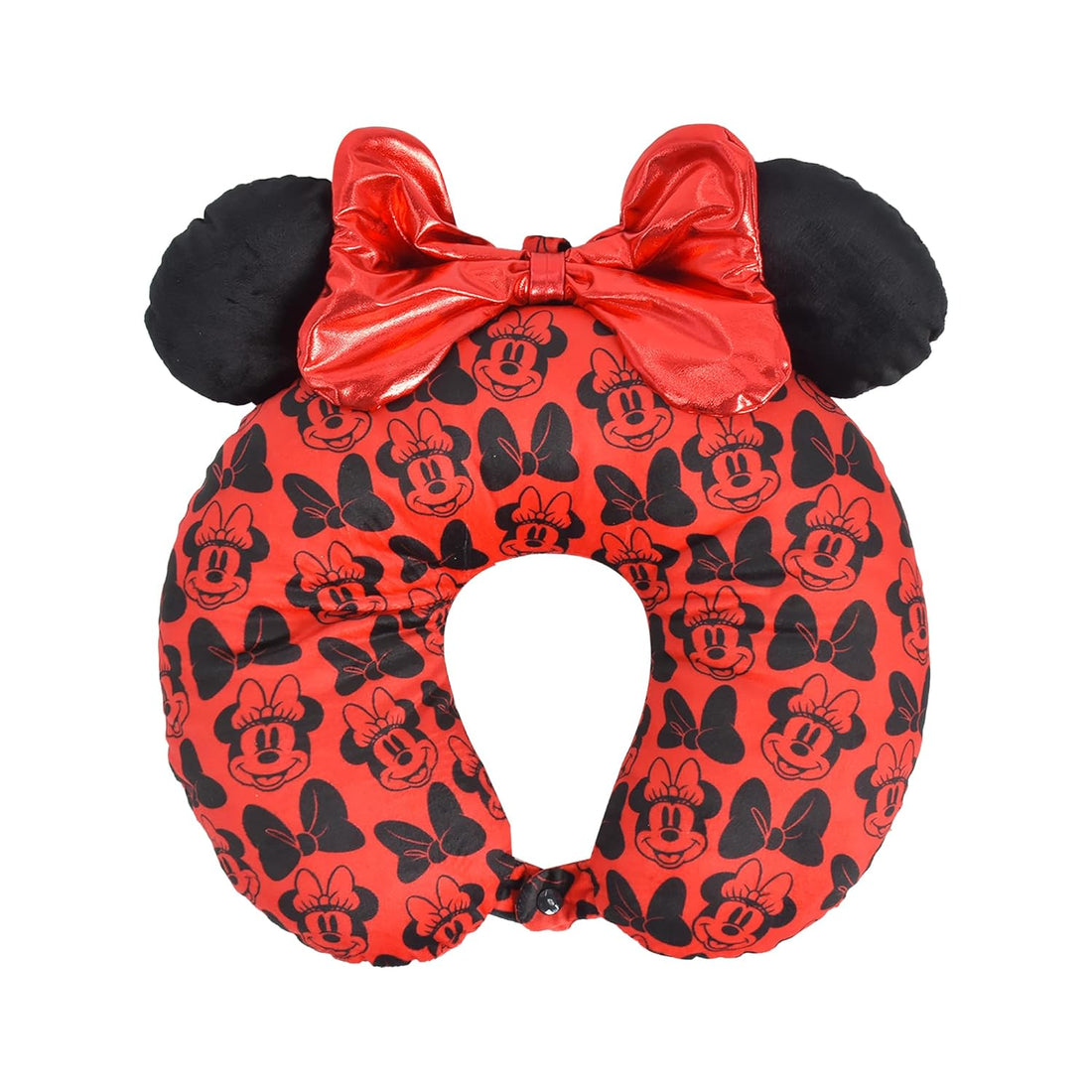 Disney Minnie Mouse Travel Neck Pillow with 3D Ears and Bow for Airplane, Car and Office Comfortable and Breathable, Red/Black