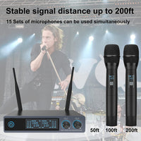 PERWHY Wireless Microphone, Metal Dual Professional UHF Cordless Dynamic Mic Handheld Microphone System for Home Karaoke Party, Meeting, Church, DJ, Wedding, Home KTV Set, 200ft
