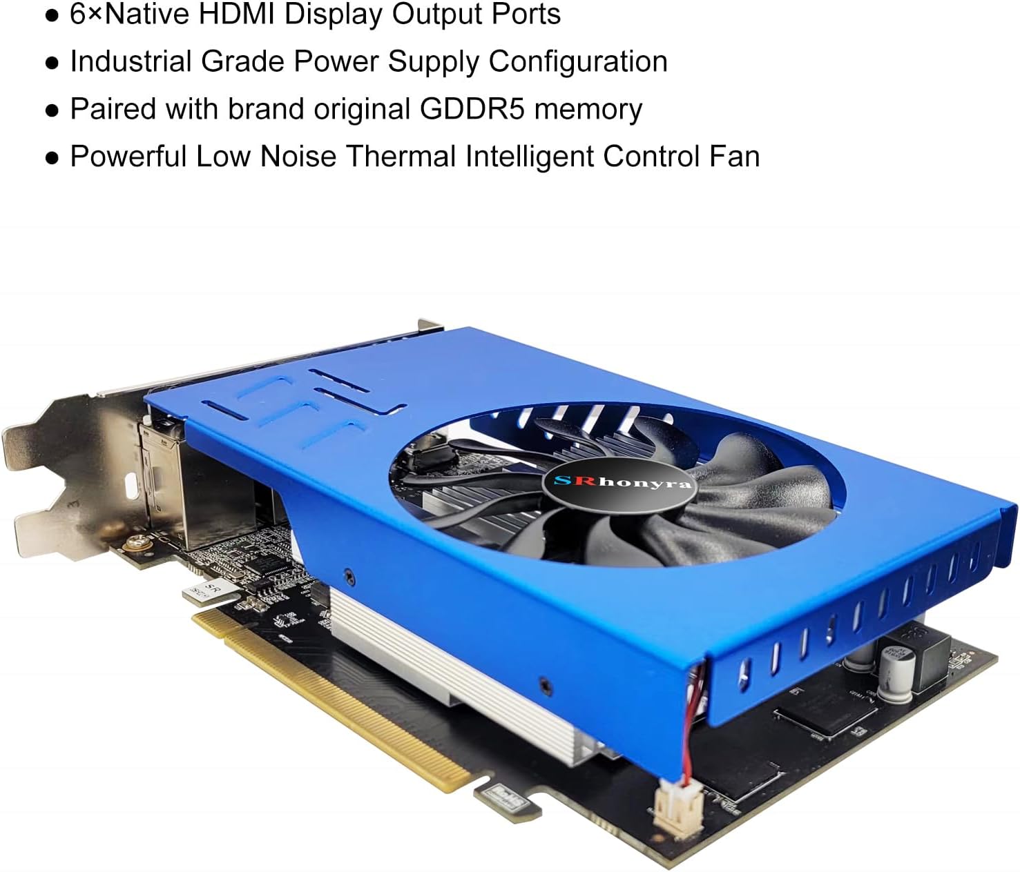 R7 350 4GB GDDR5 Graphics Card with 6 HDMI Outputs – Back View