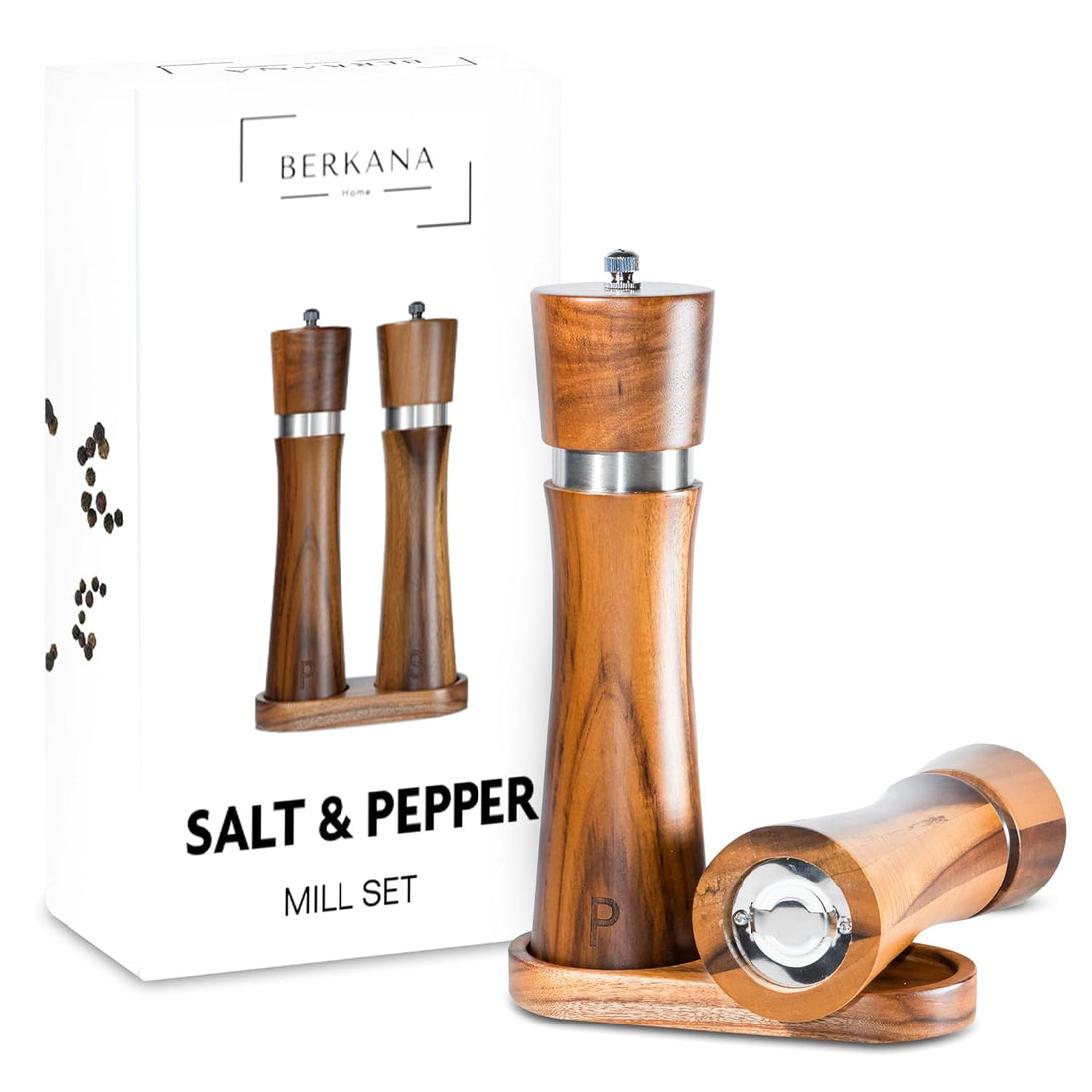 Premium Wooden Salt and Pepper Grinder Set, Manual Salt and Pepper Mills- Quality Shakers with Adjustable Ceramic Core-Salt Grinder and Pepper Mill