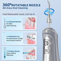 Warer Flosr for Teeth Cleaning Cordless, Portable Oral Irrigator Power Water Pick with 6 Pressure Mode 320ML USB Rechargeable for Oral Heath
