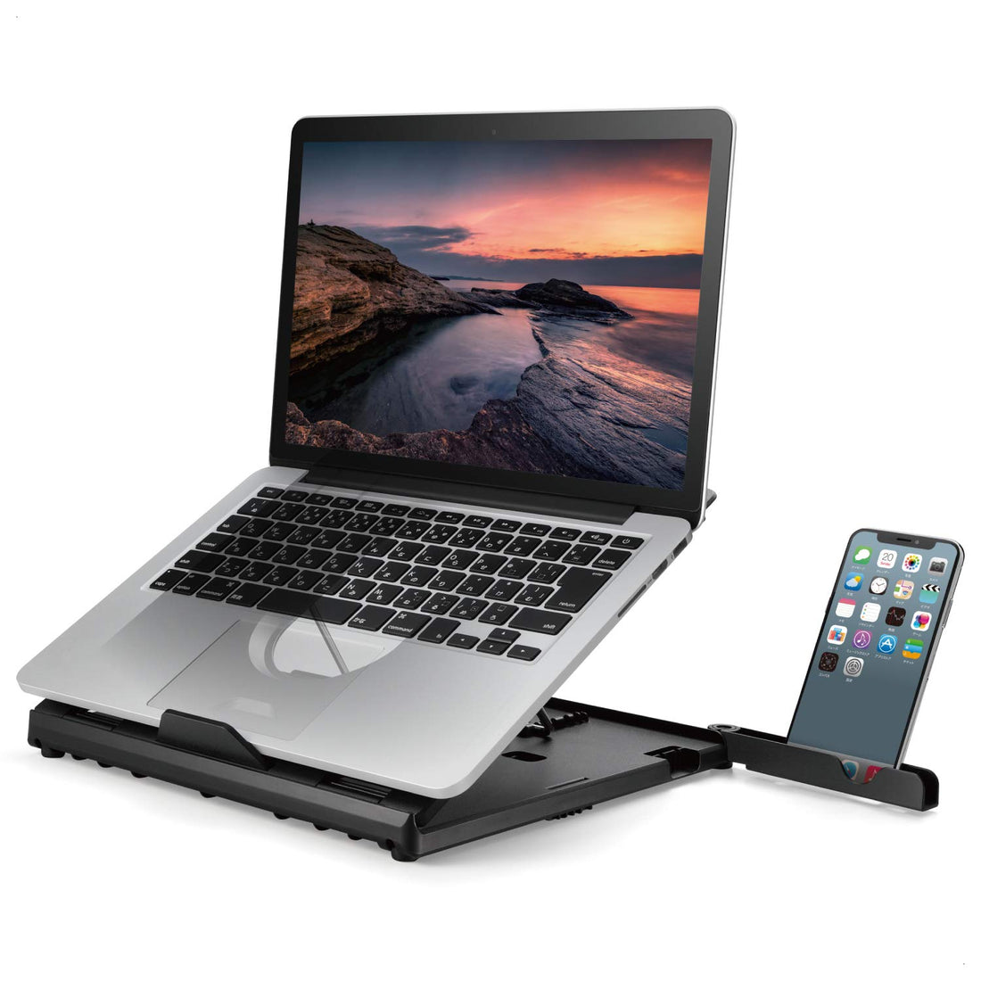 ELECOM-Japan Brand- Ergonomic Laptop Stand/Multi-Angle Adjustable/Heat Vent/Portable/Foldable/Laptop Up to 15.6 inches Black PCA-LTS8BK