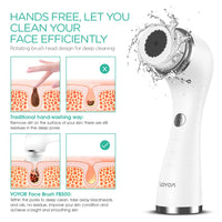 VOYOR Facial Cleansing Brush Rechargeable, Spin Face Brush Waterproof 5-in-1 Body Brush Set for Deep Skin Cleansing, Gentle Exfoliating and Massaging FB500 (White)