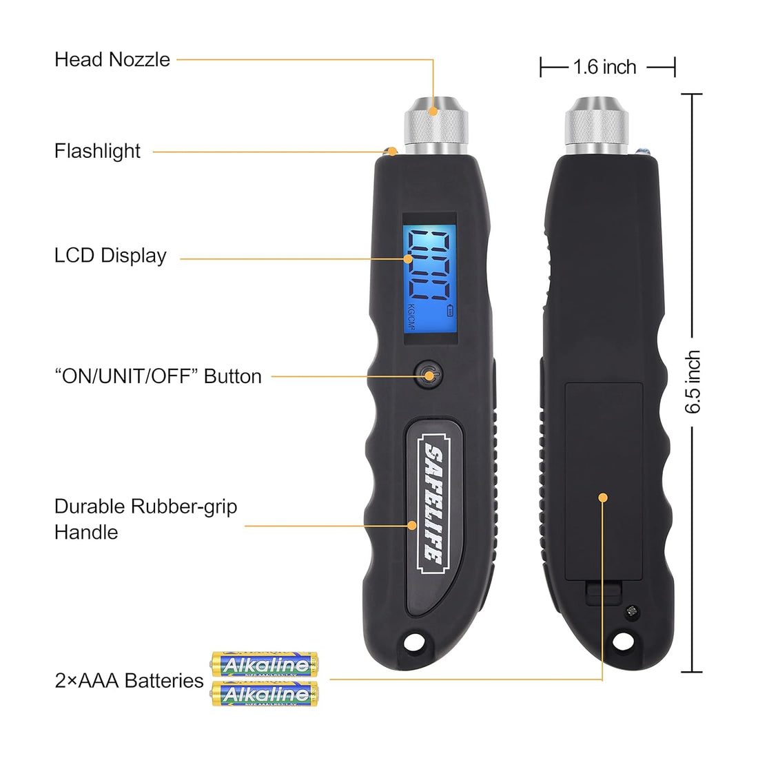 SAFELIFE Digital Tire Pressure Gauge 230 PSI 4 Setting with Larger Backlit LCD Flashlight for Truck and RV