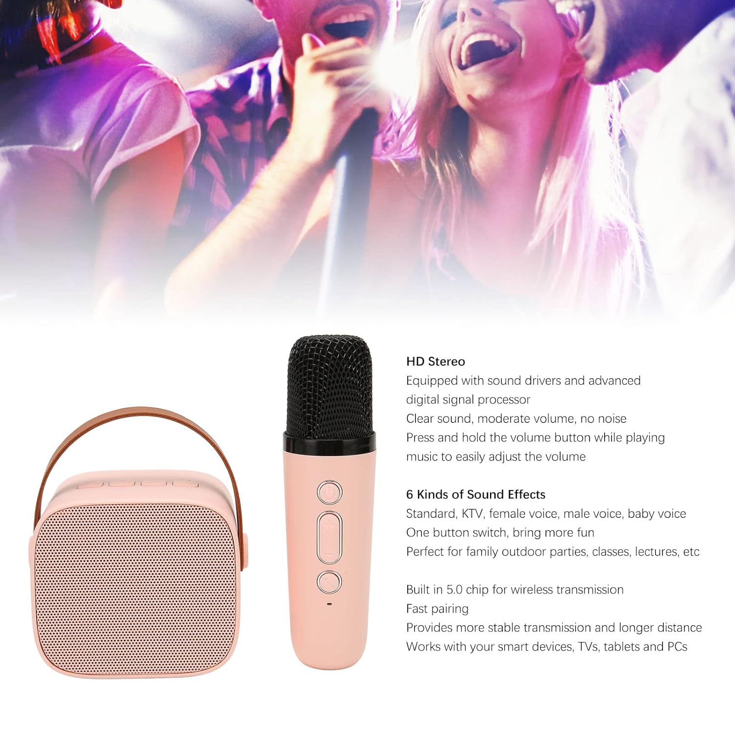 Pyhodi Portable Karaoke Machine with Wireless Microphone, Rechargeable, Retro, HD, Stereo, Mini Karaoke Machine Set, Handheld Karaoke Microphones, Speaker Machine for (Pink)