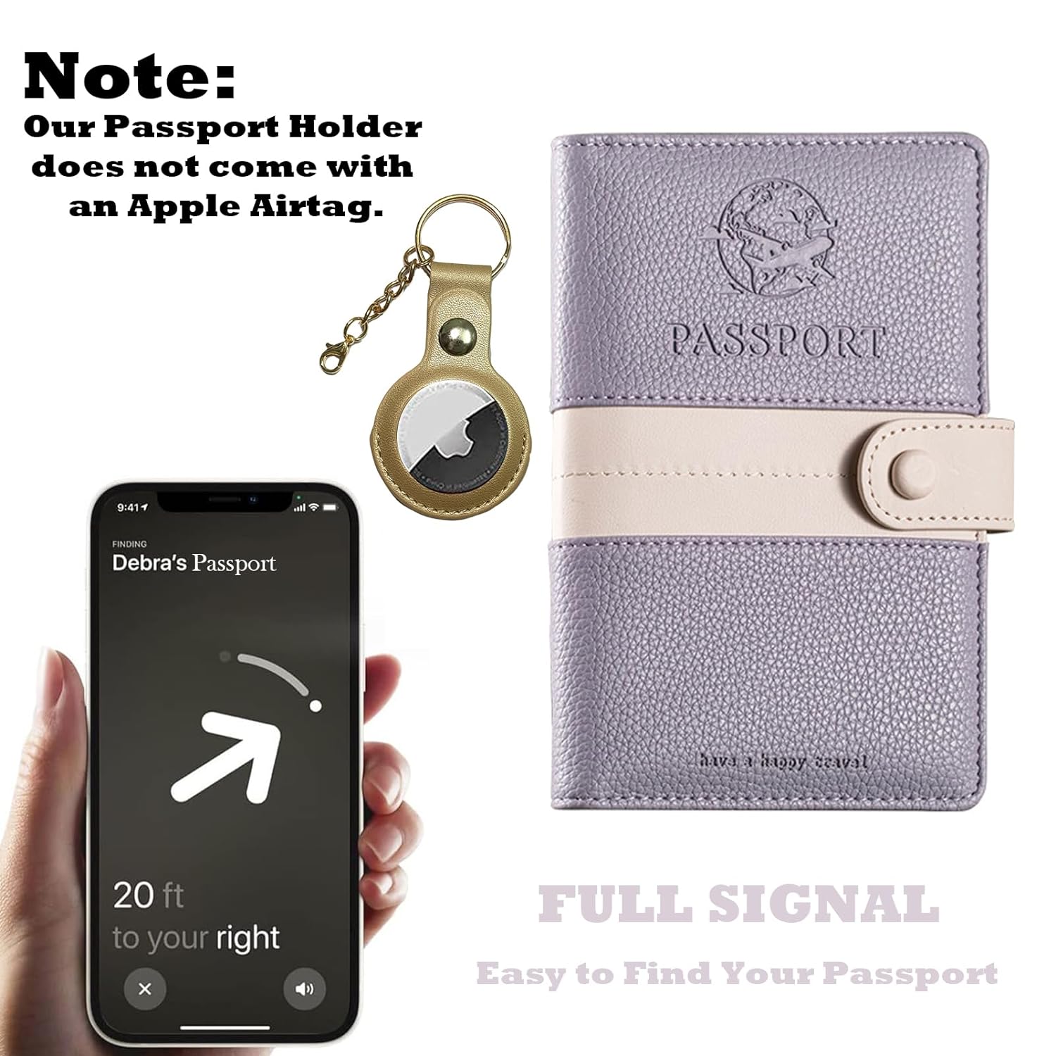 JoyChoi RFID Passport Holder with Airtag, PU Leather Passport Cover, Travel Wallet with Zipper Pocket, Pen Slot & SIM Card Ejector Tool, Essential Travel Accessories, Purple., Purple, Rfid Blocking Family Passport Zip Wallet