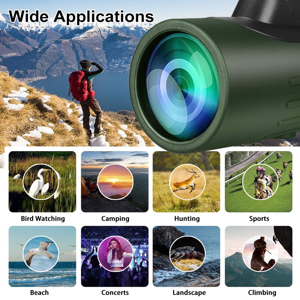 Monocular Telescope for Adults with Smartphone Holder and Tripod, 20x60 High Power Monocular, Compact Handheld Telescope with BAK4 Prism&FMC Lens for Camping Travel Hiking Bird Watching Hunting