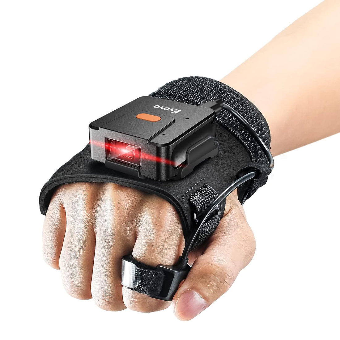 Eyoyo Wearable Glove Ring Bluetooth Barcode Scanner, Left&Right Hand Wearable,1D Finger Trigger Wireless Bar Code Reader Inventory with Retractable Lanyard Compatible with iPhone iPad Android Tablet