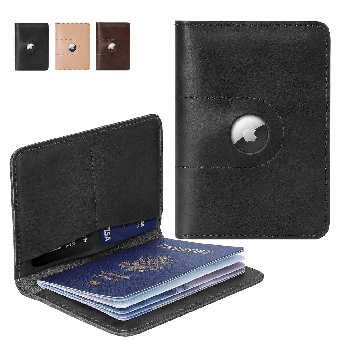 Passport Holder Men, Passport wallet, Real Leather Passport cover for Men/Women, Waterproof Travel Must Haves Passport Case(Black), Black, Passport Holder