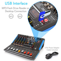 Pyle 4-Ch. Bluetooth Studio Mixer - Dj Controller Audio Mixing Console System Pmxu46Bt