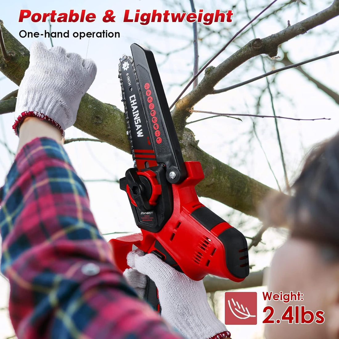 Aihand 6 Inch Mini Chainsaw With 2 Battery, Adjust Tension Cordlss Chainsaw with Chain