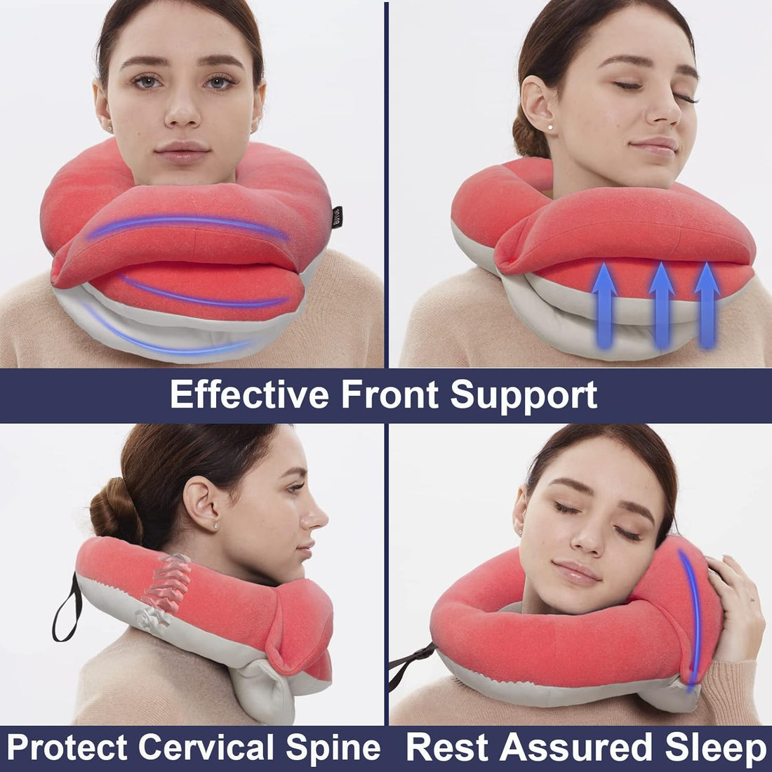 BUYUE Travel Neck Pillows for Airplanes, (Aldult, Dark Pink)