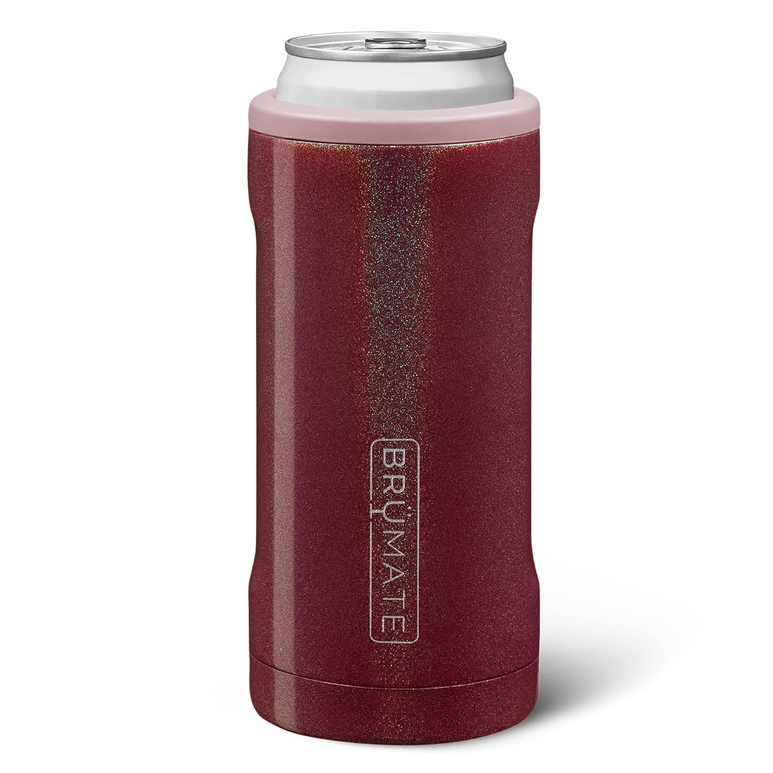 BrüMate Hopsulator Slim Double-Walled Stainless Steel Insulated Can Cooler for 12 Oz Slim Cans (Glitter Merlot)