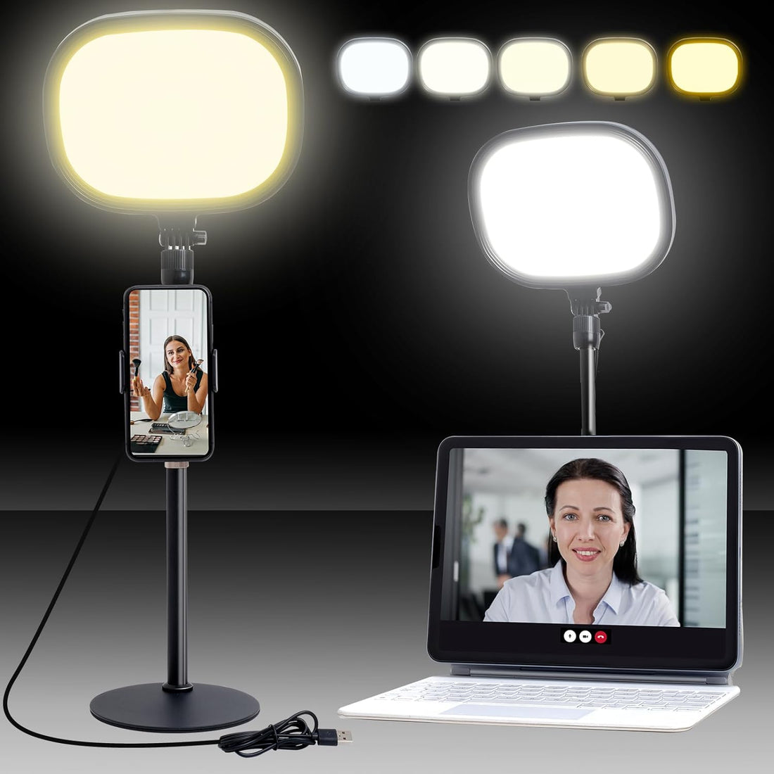 mmcrz LED Streaming Key Light Desktop Extendable Home Office Lighting Live Broadcast 360° Fill Professional Studio LED Panel Multi-Layer Diffusion, Edge-lit Technology for Game Video Makeup Photograph