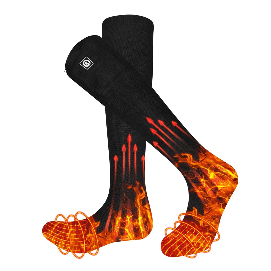 Heated Socks, Rechargeable Electric Socks for Men Women, 7.7V Battery Power Thermal Heating Socks Winter Foot Warmers for Hunting Hiking Camping Fishing Zipper Battery Pocket