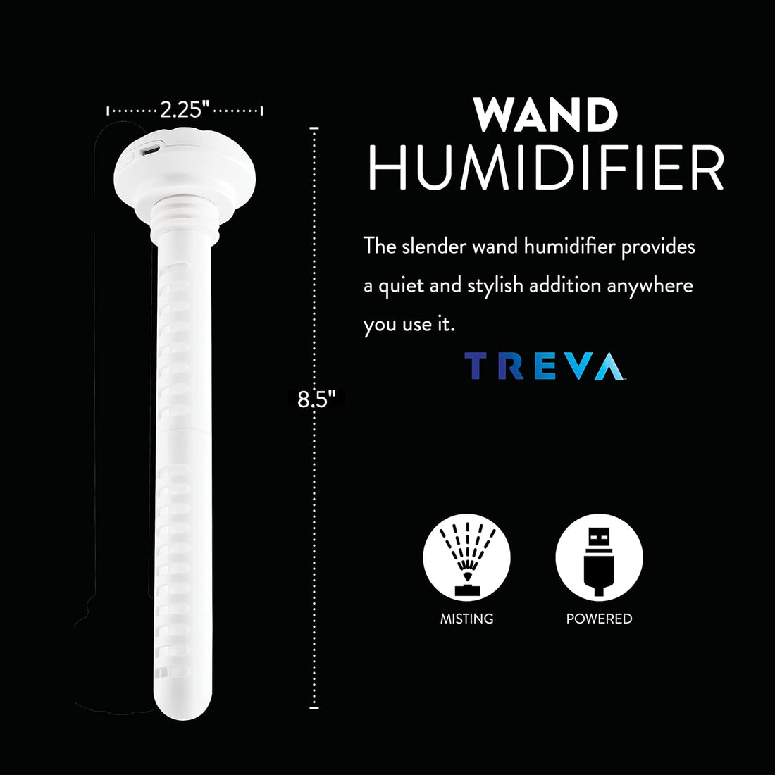 Treva Mini Portable Humidifier, Cool Mist Ultrasonic USB Moisture Wand for travel or home