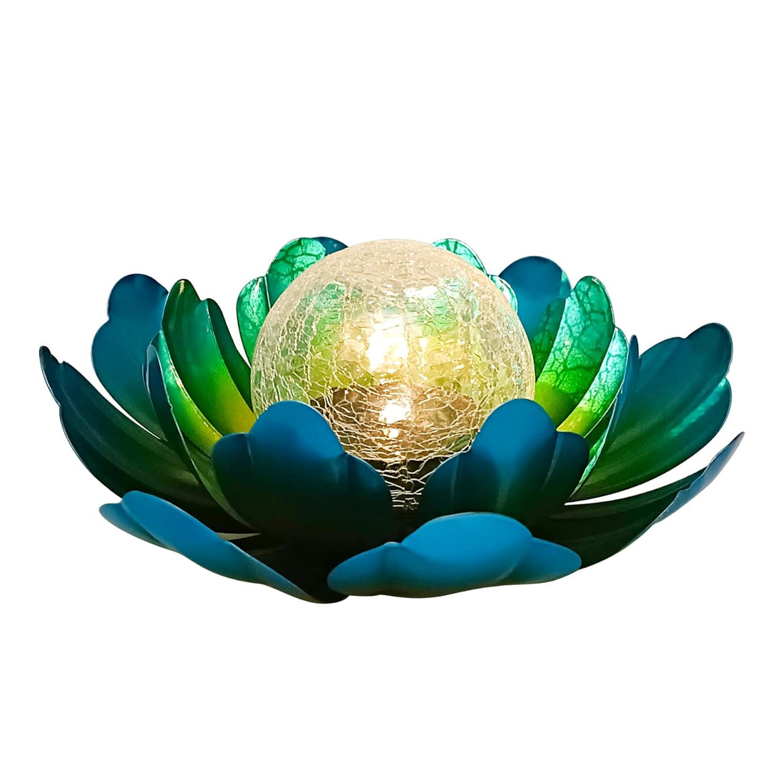 WNP Solar Flower Light Outdoor Decorations,Garden Solar Flower Lights with Metal Petal Waterproof,Glass Crackle Solar Powered Ball Decor Light for Tabletop,Ground,Walkway Yard