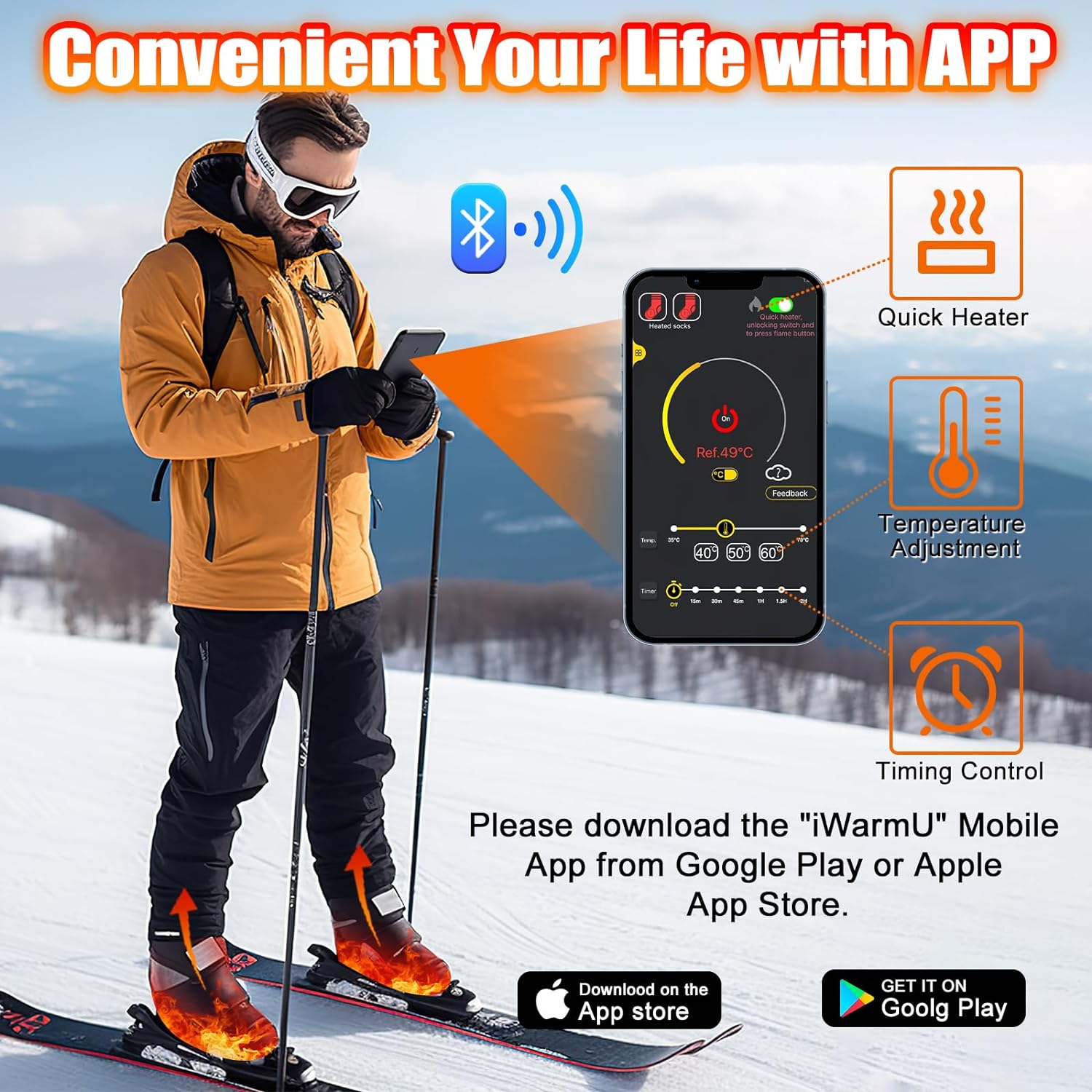 Heated Socks for Men Women, 5000mAH Rechargeable Washable Electric Socks with App Control, Battery Powered Warming Socks with 4 Heat Settings, Thermal Foot Warmer Socks for Hunting Hiking Ski Camping