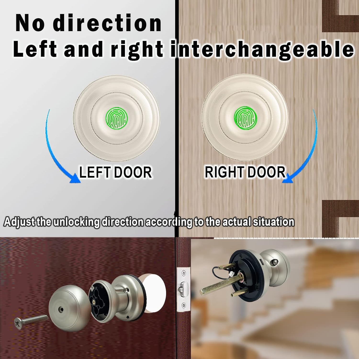 La Macaza Chrome Smart Door Knob, Fingerprint, Biometric, App Control, Great for Office, Bedroom, and More