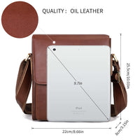 Augus Leather Messenger Shoulder Crossbody Bag for Men Work Business Vintage Magnetic Buckle Big Capacity Adjustable straps
