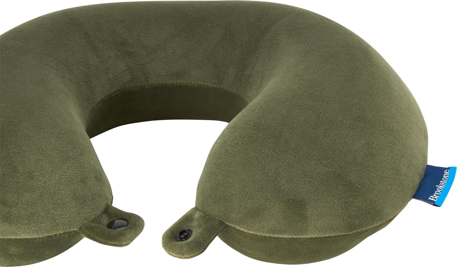 Brookstone Memory Foam Travel Neck Pillow for Vacations, Airplanes, Trains, Buses, and Cars, Size One Size, Olive