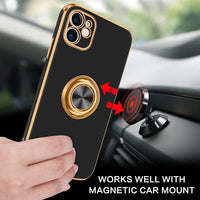 BENTOBEN iPhone 11 Case with 360° Ring Holder, Shockproof Slim Kickstand Magnetic Support Car Mount Women Men Non-Slip Protective Phone Case for iPhone 11 6.1", Black/Gold