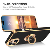 GUAGUA Compatible with iPhone 6.1 Inch Case with 360° Ring Holder Kickstand Magnetic Car Mount Supported Slim Soft TPU Shockproof Protective Edge Plating Case, Black