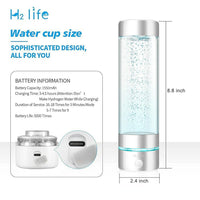 H2 Life Professional Hydrogen Sport Water Bottle, Portable Hydrogen-rich Water Generator with SPE and PEM, 320ml 1700/3700PPB Dual Mode Hydrogen Water Maker ionized for Travel