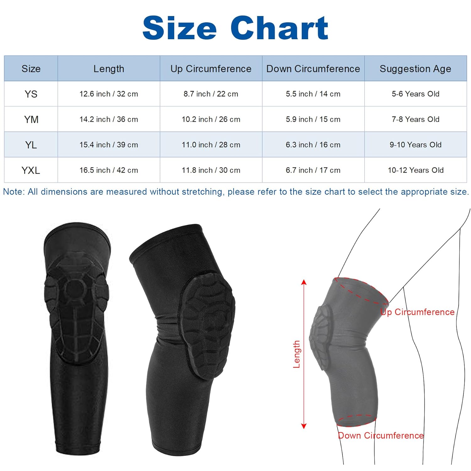 Topbuti Knee Pads for Youth Kids, Protective Gear Kneepad Knee Compression Padded Leg Sleeves for Volleyball Football Baseball Basketball Cycling (YXL, Black)