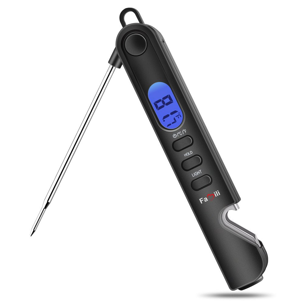 Famili FM6018 Instant Read Meat Thermometer 3 in 1 Multifunctional Digital Cooking Food Thermometer with Flashlight & Bottle Opener Design for Kitchen BBQ Grill Smoker