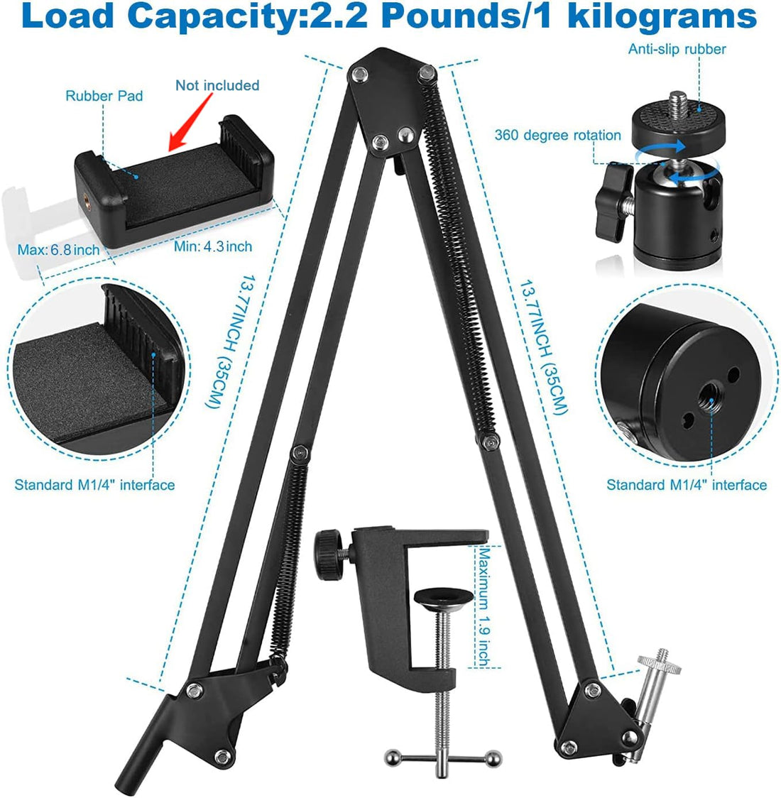 Anivia Webcam Stand,Webcam Clamp Mount Suspension Scissor Tripod Stand Holder Camera arm for Webcam W8 W5 C922 C930e C930 C920 C615