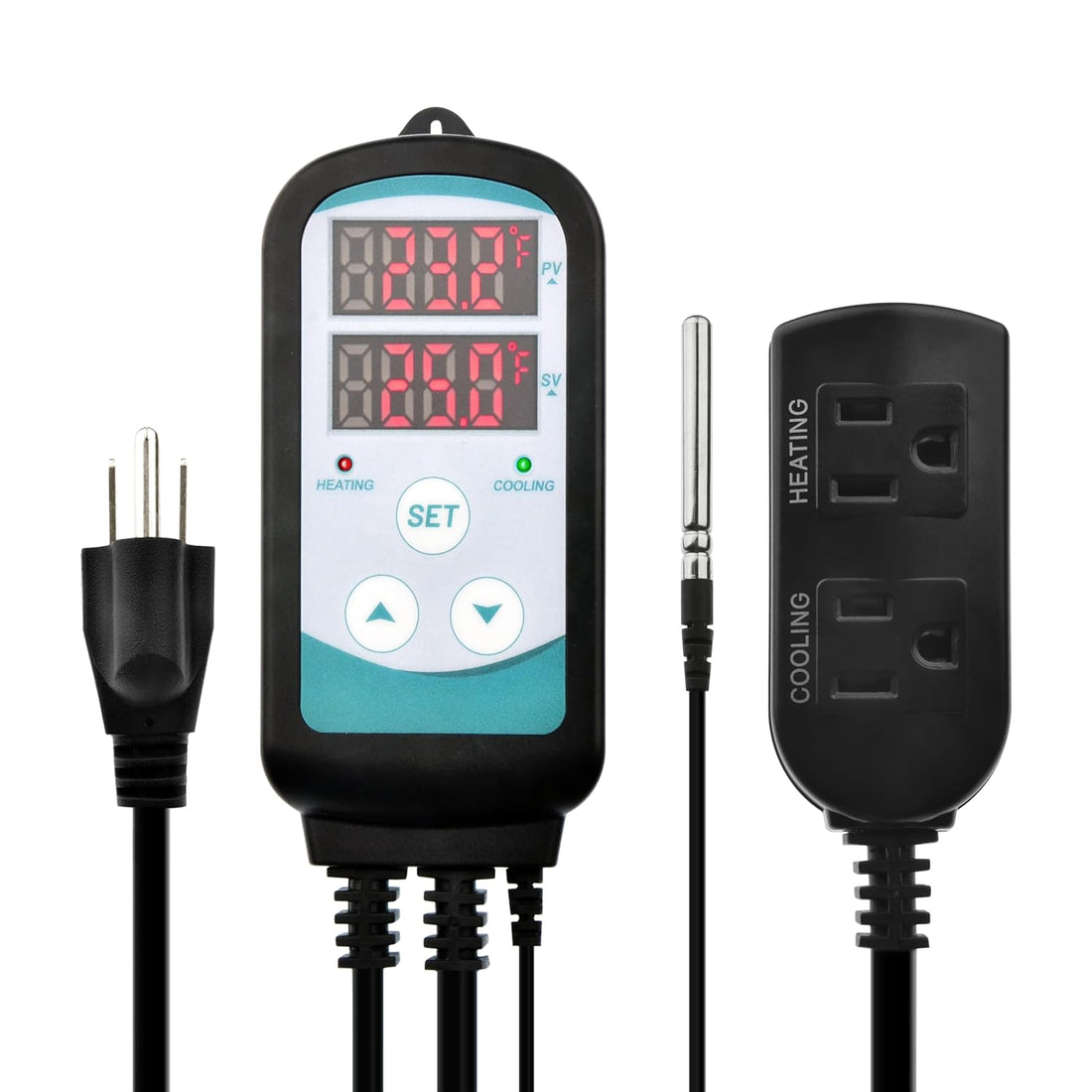 Digital Temperature Controller,Dual Digital Temperature Controlled Outlet,Thermostat Plug,Greenhouse Heater with Thermostat,110-240V 1500W ,Thermostat with Dual LED Display
