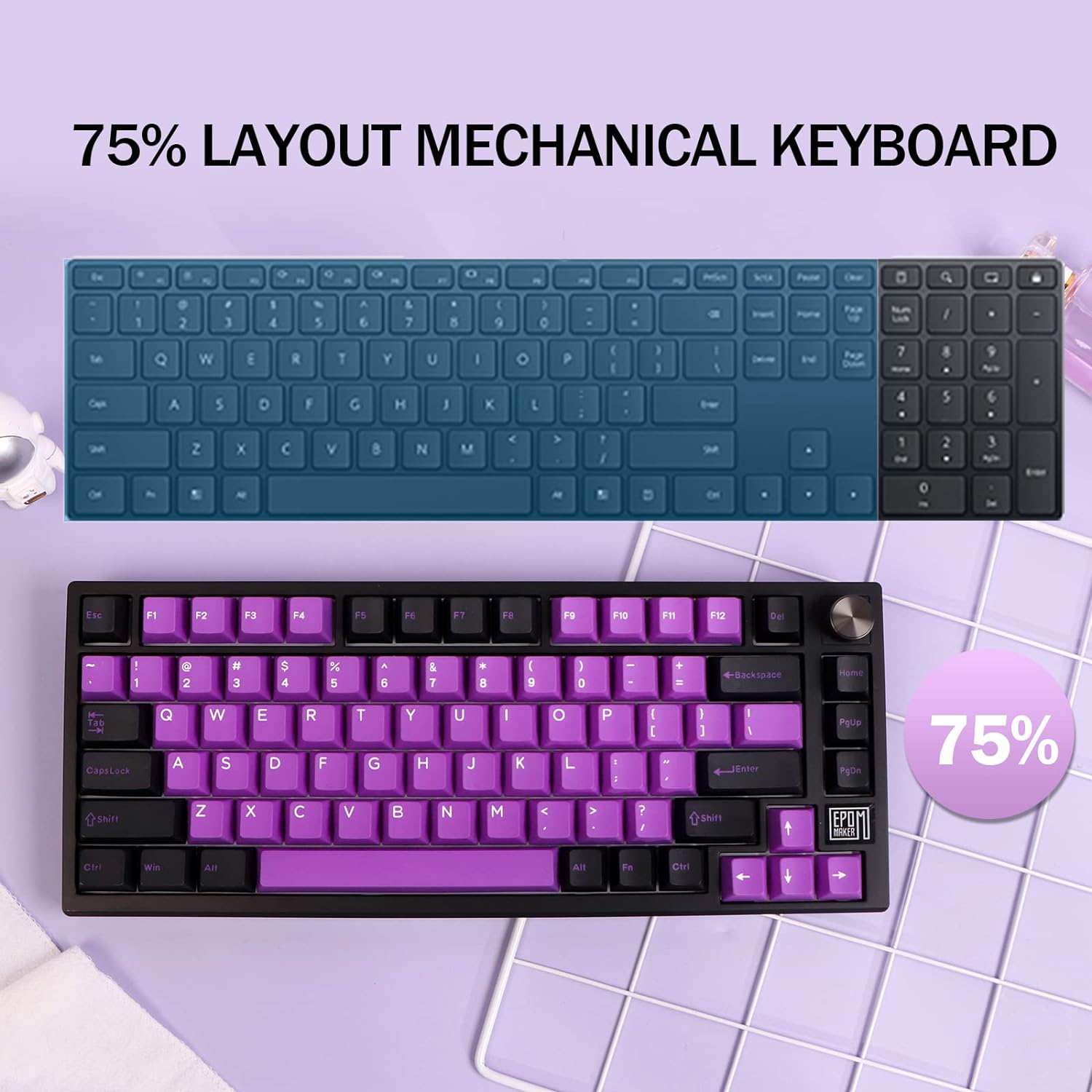 EPOMAKER TH80 SE Board 75% Mechanical Keyboard, NKRO Hot-Swap RGB Triple Mode Gaming Keyboard with Poron/EVA Foam, Programmable, 4000mAh Battery for E-Sport/Win/Mac(Black Purple, Gateron Pro Black)