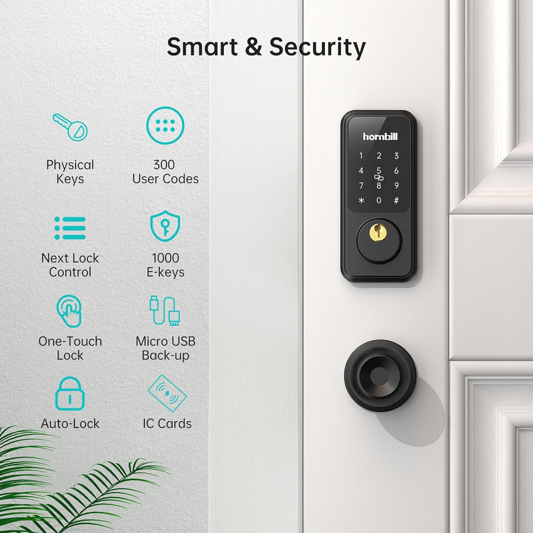 Keypad Door Lock with Handle Set - Keyless Entry Door Lock with Knobs - Smart Locks for Front Door - Hornbill Pro Front Door Lock Set - Electronic Door Locks with Keypad