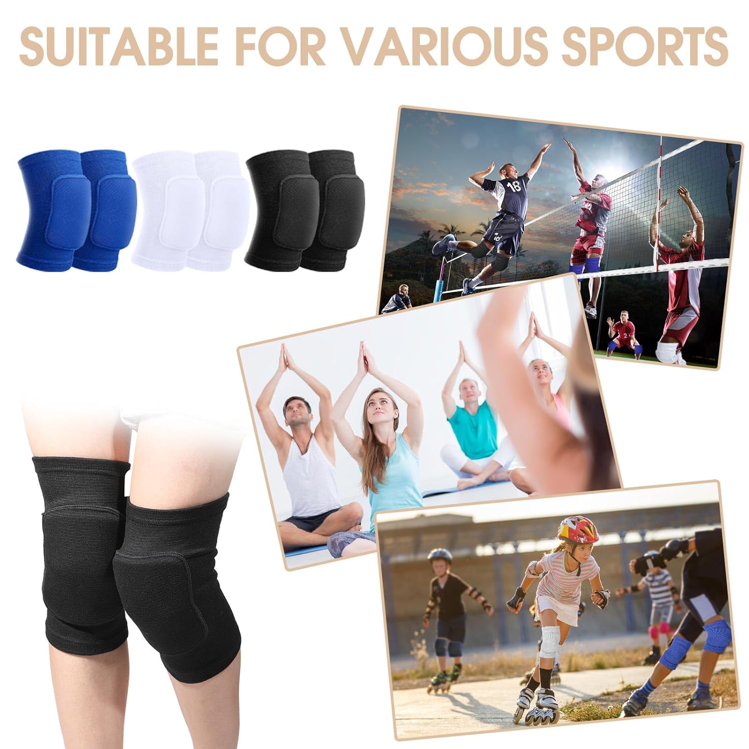Lenwen 12 Pairs Volleyball Knee Pads for Dancers, Breathable Knee Pads for Men Women Kids, Black Knee Braces for Volleyball Football Soccer Dance Yoga Wrestling Running Cycling (Classic Color,Medium)