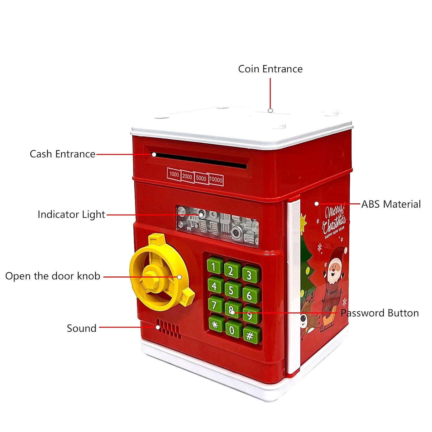 Piggy Bank Toy for Kids Electronic ATM Cash Coin Bank Money Saving Box Piggy Bank for Adults Safe Money Jar with Password Age 3-5-15 Boys Girls Best Birthday Christmas Toy Gifts, Red