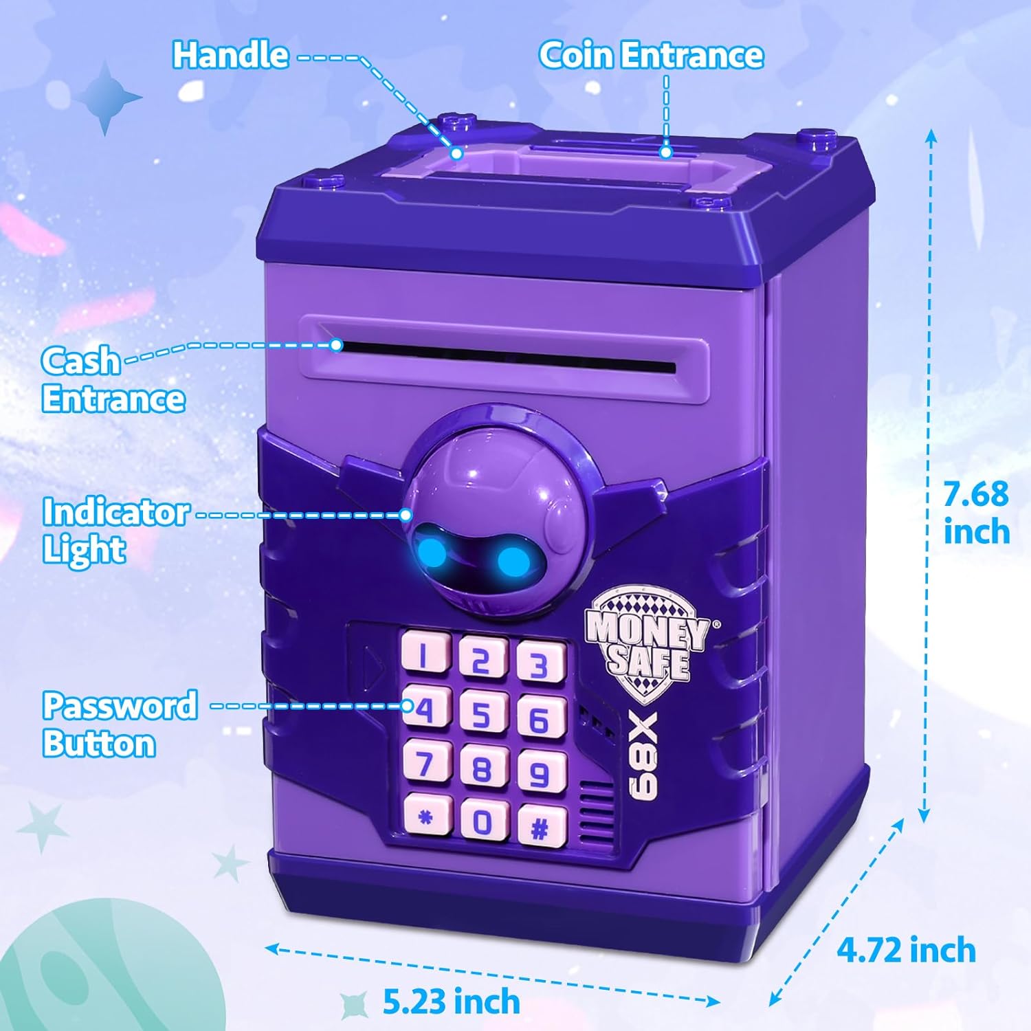 Setibre Piggy Bank, Electronic ATM Password Cash Coin Can Auto Scroll Paper Money Saving Box Toy Gift for Kids (Purple)