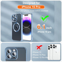 ICREEFUN for iPhone 15 Pro Case MagSafe with Camera Protector Full Protection Case iPhone 15 Pro Case Clear Cute for Women Men - Blue
