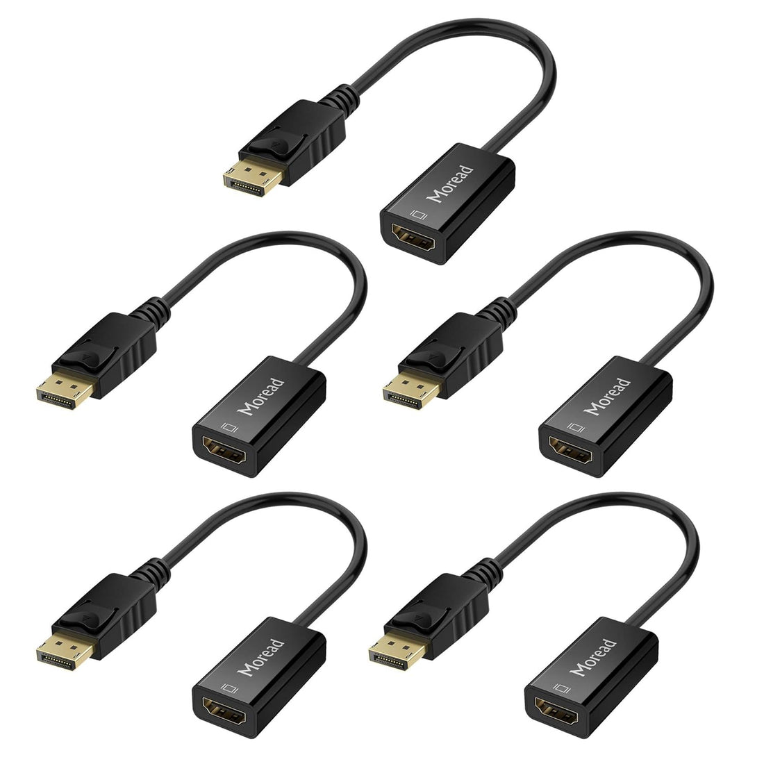 Moread DisplayPort to HDMI Adapter, 5 Pack, Gold-Plated Display Port to HDMI Converter, DP to HDMI Cord (Male to Female) Compatible with Computer, Desktop, Laptop, PC, Monitor, Projector, HDTV - Black