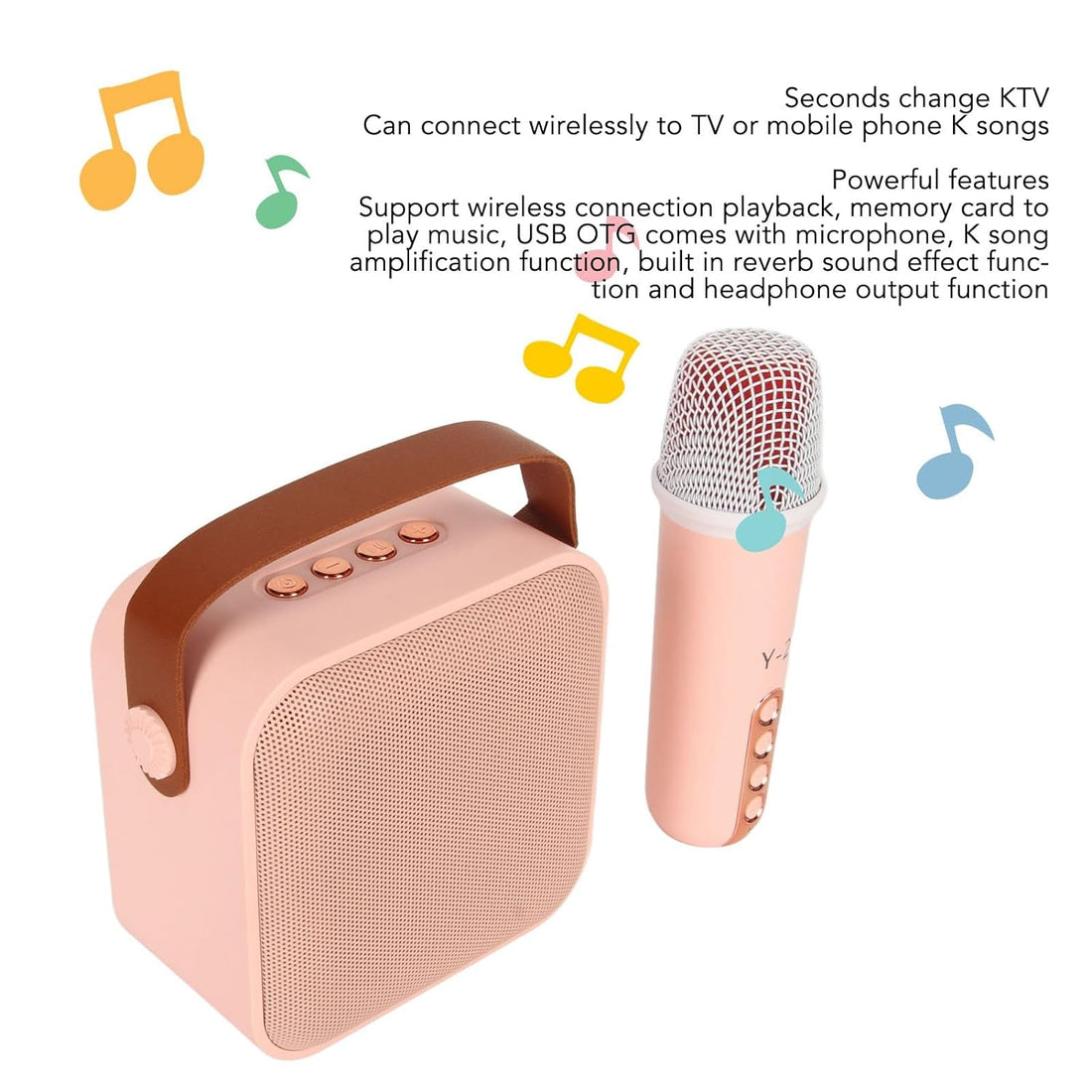 ASHATA Portable Speaker with Microphone Set, Mini Karaoke Machine Set, Portable Speaker with 1 Wireless Microphone for Home Party KTV (Pink)